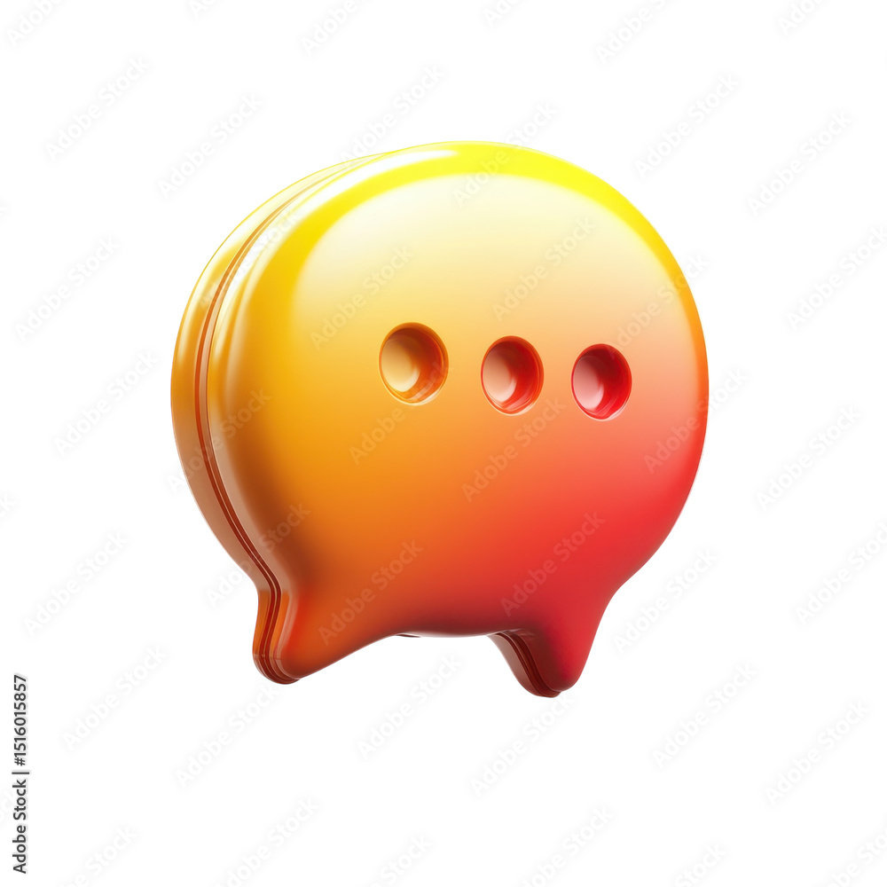 Poster glossy orange red chat bubble icon with ellipsis 3d rendering for social media communication on tran