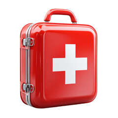 Fototapeta premium First Aid Kit Emergency Medical Supplies Red Box with White Cross Healthcare Safety Equipment on transparent background