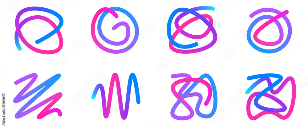 Aufkleber colorful gradient whimsical shapes set. wavy squiggles abstract shapes collection. decorative loop d