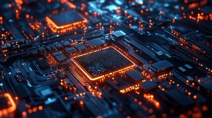 Neural AI Chip Forming Glowing Data Clusters.