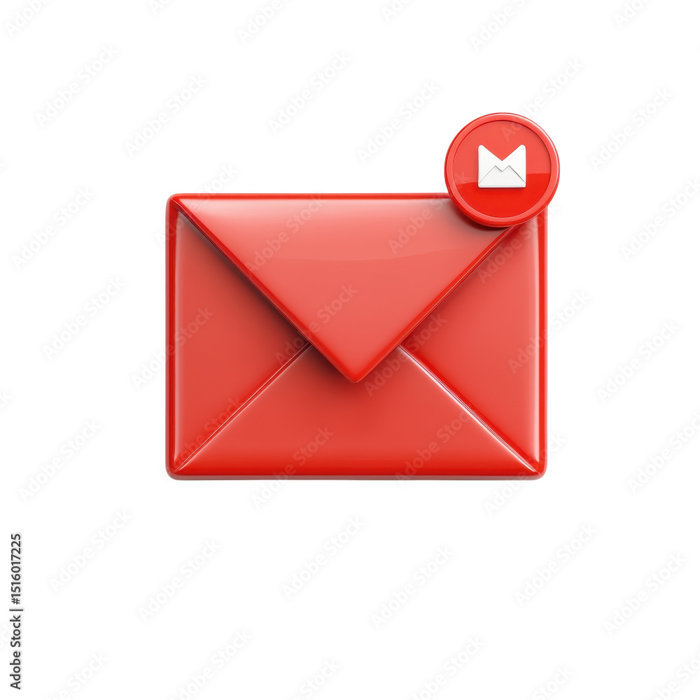 Poster glossy red email icon with notification new message alert graphic 3d rendered mail symbol on on tran