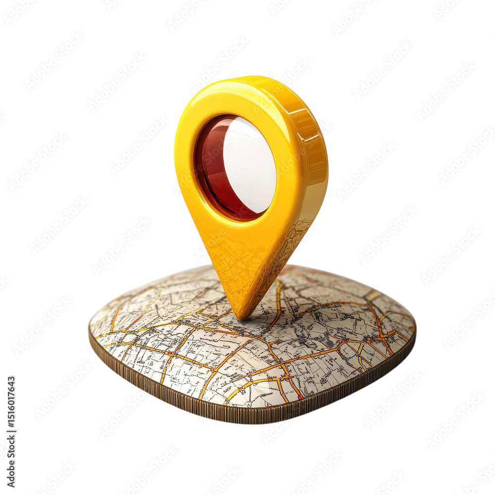 Poster map location navigator icon digital journey exploration yellow gps pointer route finding on transpar