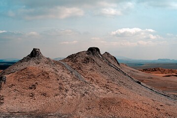 Mud volcano at Gobustan national park erupt. Azerbaijan