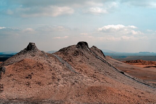 Mud volcano at Gobustan national park erupt. Azerbaijan