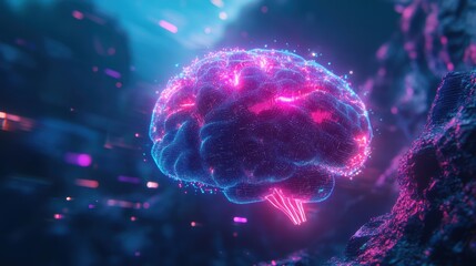 Futuristic Neural AI Cloud Processing Massive Data U