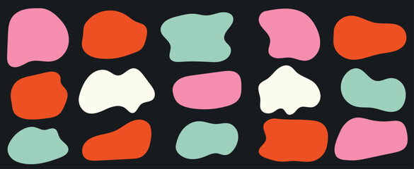 Abstract blob shape organic vector elements in pastel retro vintage colors. Wavy liquid irregular forms in simple minimalistic style. Modern text box any shape collection.