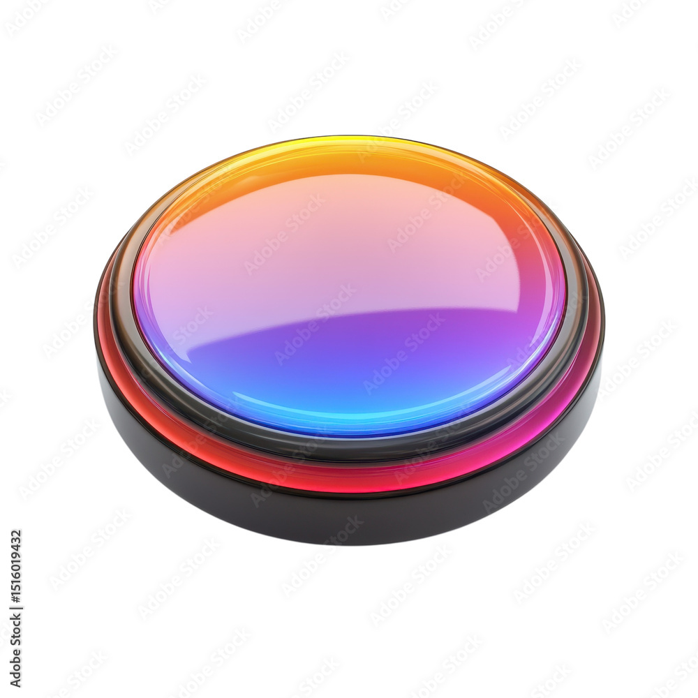 Poster Glossy 3D button with rainbow gradient in modern design circular shape metallic rim smooth and on transparent background