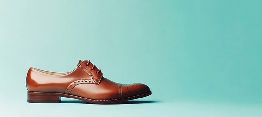Classic Oxford Shoe on Left Side with Clean Solid Background for Text Placement