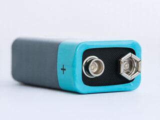 Carbon-zinc (salt) battery type 6F22/9V isolated on white background