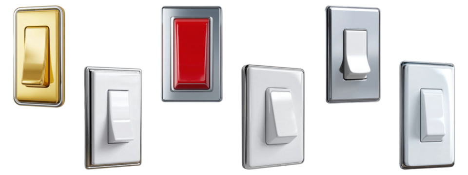 Set of modern light switches in metallic and plastic finishes