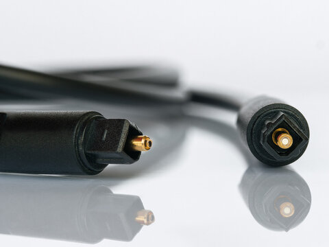 Macro photo of connectors Digital optical audio cable of EIAJ optical standard for digital interface of audio equipment