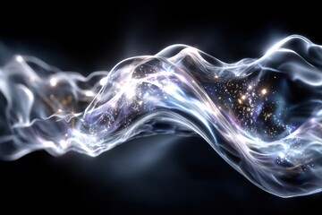 Swirling waves of light create a cosmic visual experience in a dark environment