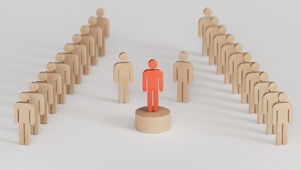 The King stands alongside the queen between two rows of dolls, embodying the power couple, depicted in a 3D illustration.3D rendering on whitebackground.