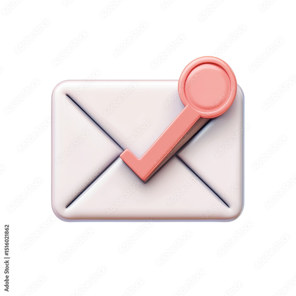 Poster pastel email confirmation icon new message alert with tick notification 3d rendered digital on trans