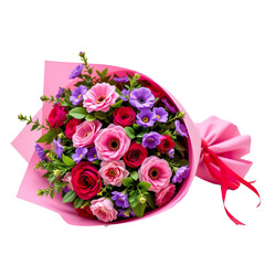 Beautiful Bouquet of Mixed Roses and Wildflowers in a Pink Wrapper for Any Occasion