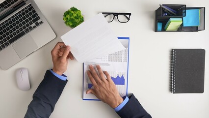 Business Professional Analyzing Financial Reports and Data Documents