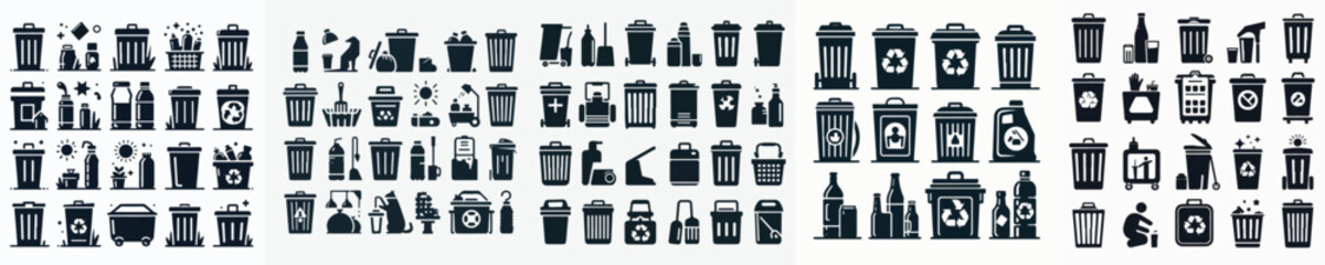 Vector set image silhouette of a trash bin.
