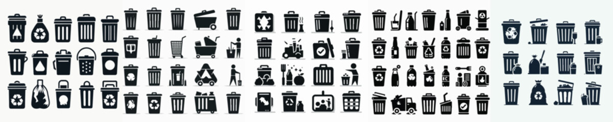 Vector set image silhouette of a trash bin.