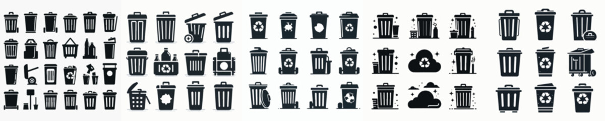 Vector set image silhouette of a trash bin.