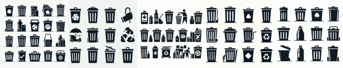 Vector set image silhouette of a trash bin.