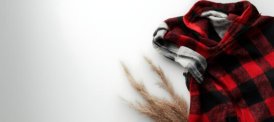 Cozy Autumn Vibes: Flannel Shirt Styled on a Soft Backdrop for Text or Product Display