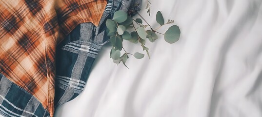 Cozy Autumn Vibes: Flannel Shirt Styled on a Soft Backdrop for Text or Product Display