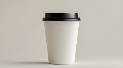 A Crisp and Clean Representation of a Standard Disposable Coffee Cup, Crafted from Plain White Paperboard and Elegantly Topped with a Sleek