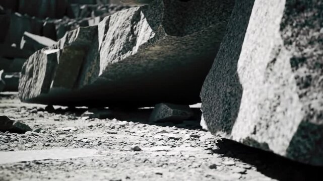 Granite Blocks Formation With Ground Background In Quarry Place