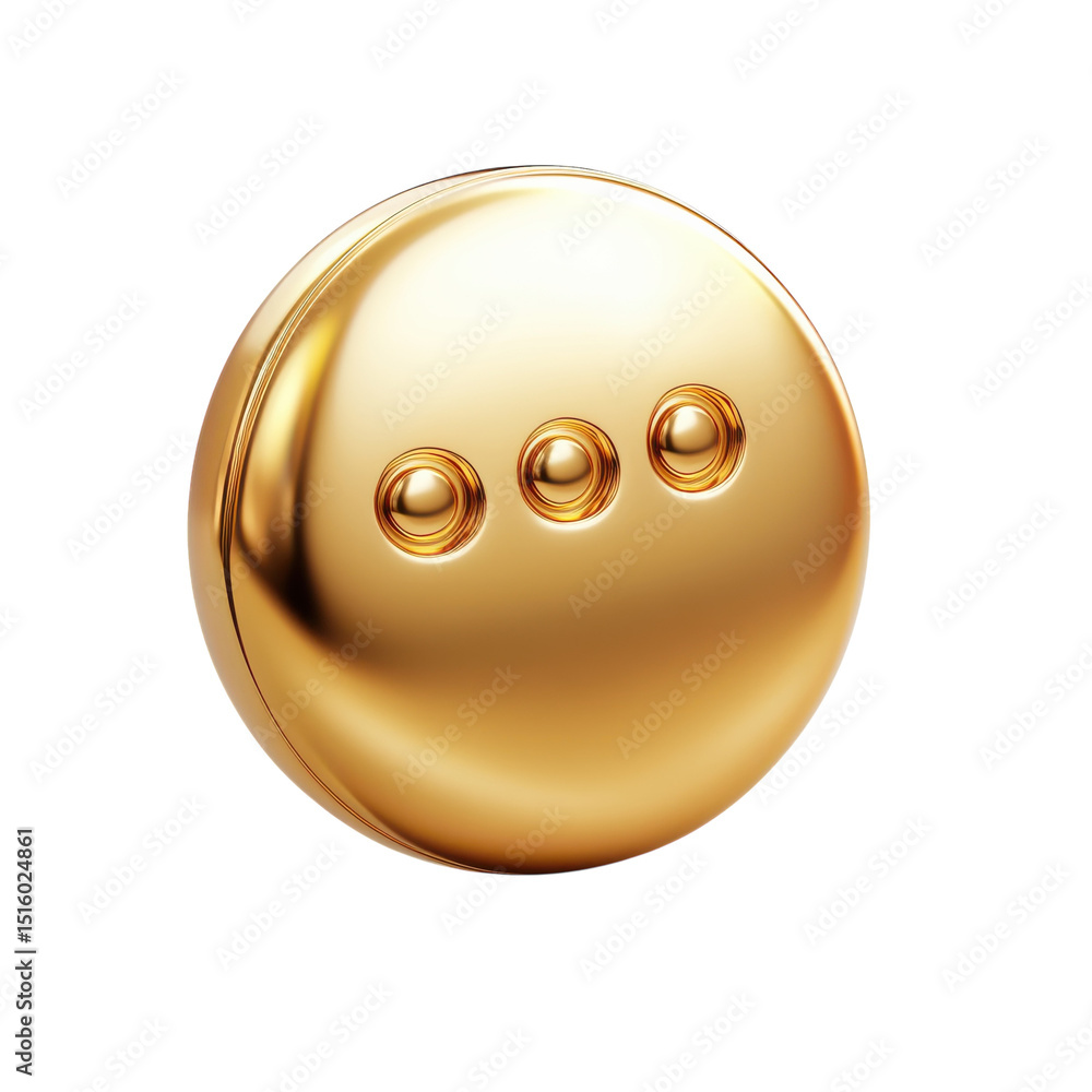 Poster golden options icon design three circles with metallic shine round button elegant detail on a on tra