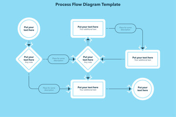 Minimalistic modern template for process flow diagram - blue version. Flat infographic design for website or data presentation.