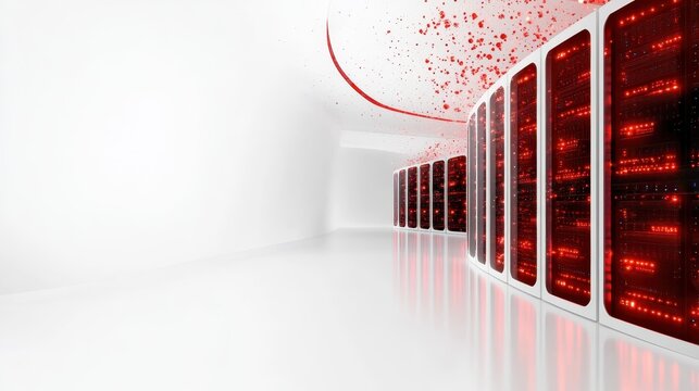 An ultra-modern data center features sleek design and red ambient lighting, representing the cutting-edge technology landscape and innovation in digital infrastructure. - Powered by Adobe