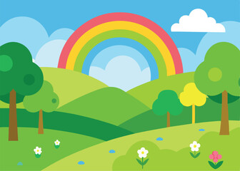 landscape with rainbow and trees