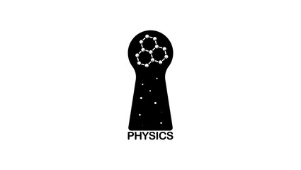 physics symbol as keyhole, black isolated silhouette
