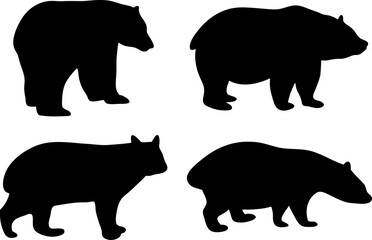 Four bear silhouettes in black against a white background animal kingdom art