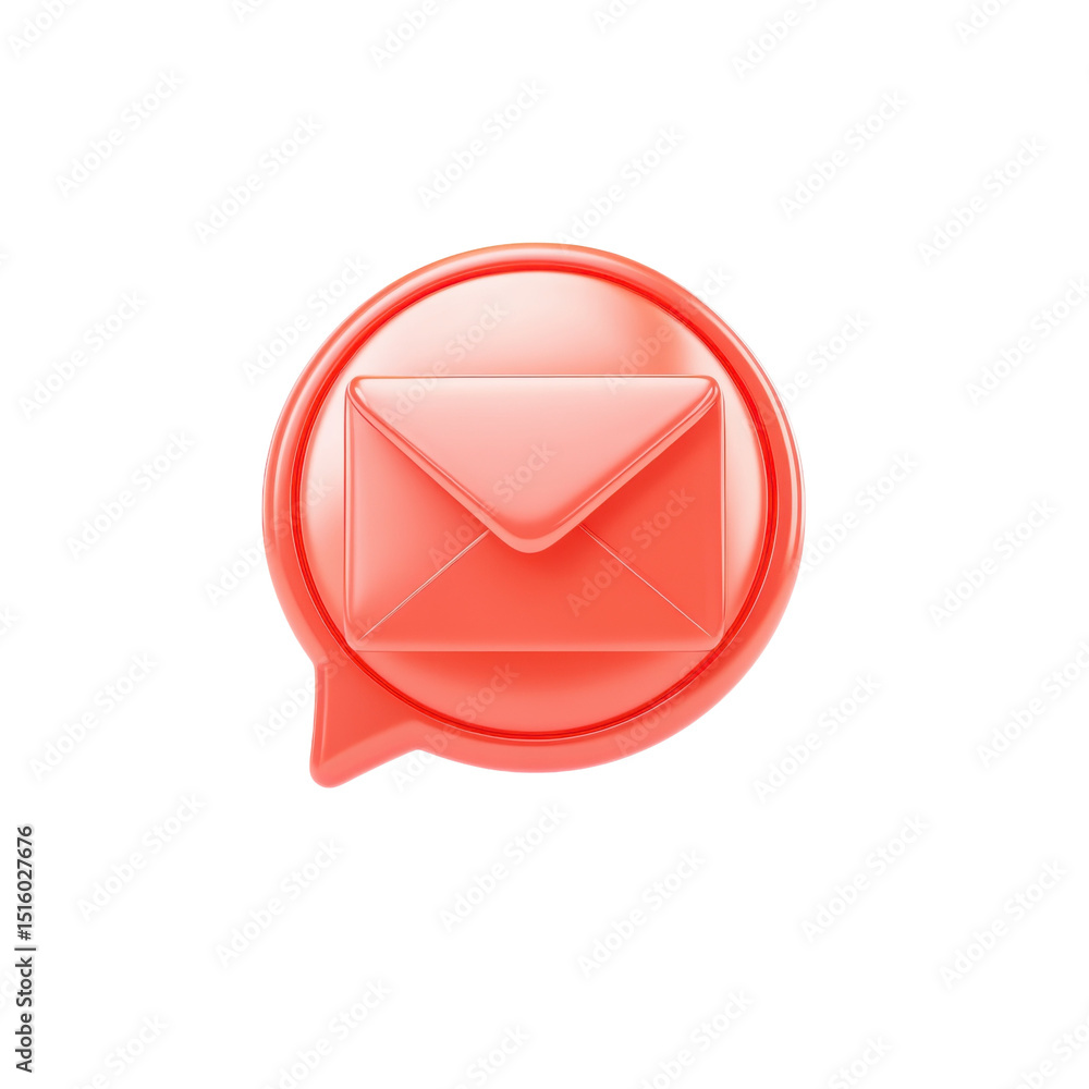 Poster notification icon red email message in speech bubble glossy communication alert modern design on tra