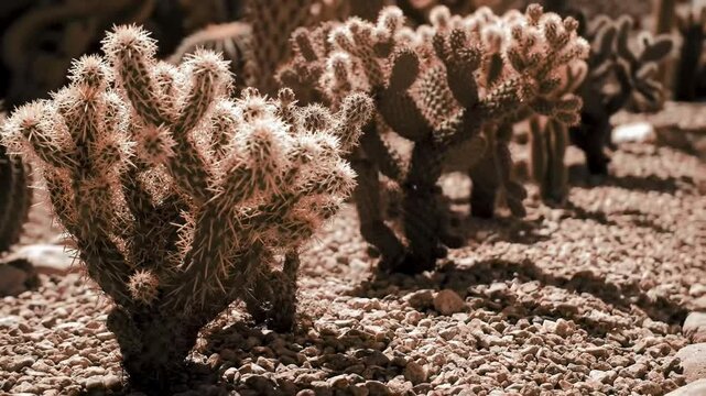 Dramatic Cactus Garden Landscape Showing Exotic Desert Flora
