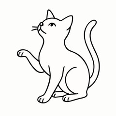 Playful Gesture: A graceful line drawing captures a domestic cat in mid-action, paws elegantly raised. this minimalist illustration showcases the feline's charm and curiosity.