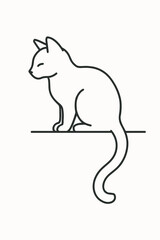 Graceful feline silhouette: A minimalist black and white line drawing showcases a sleek cat perched elegantly, embodying simplicity and charm.