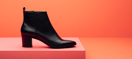 Elegant Fashion Ankle Boot Displayed on Left with Space for Branding on Flat Background