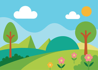 spring landscape with trees and clouds