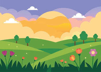 Obraz premium summer landscape with green grass and blue sky