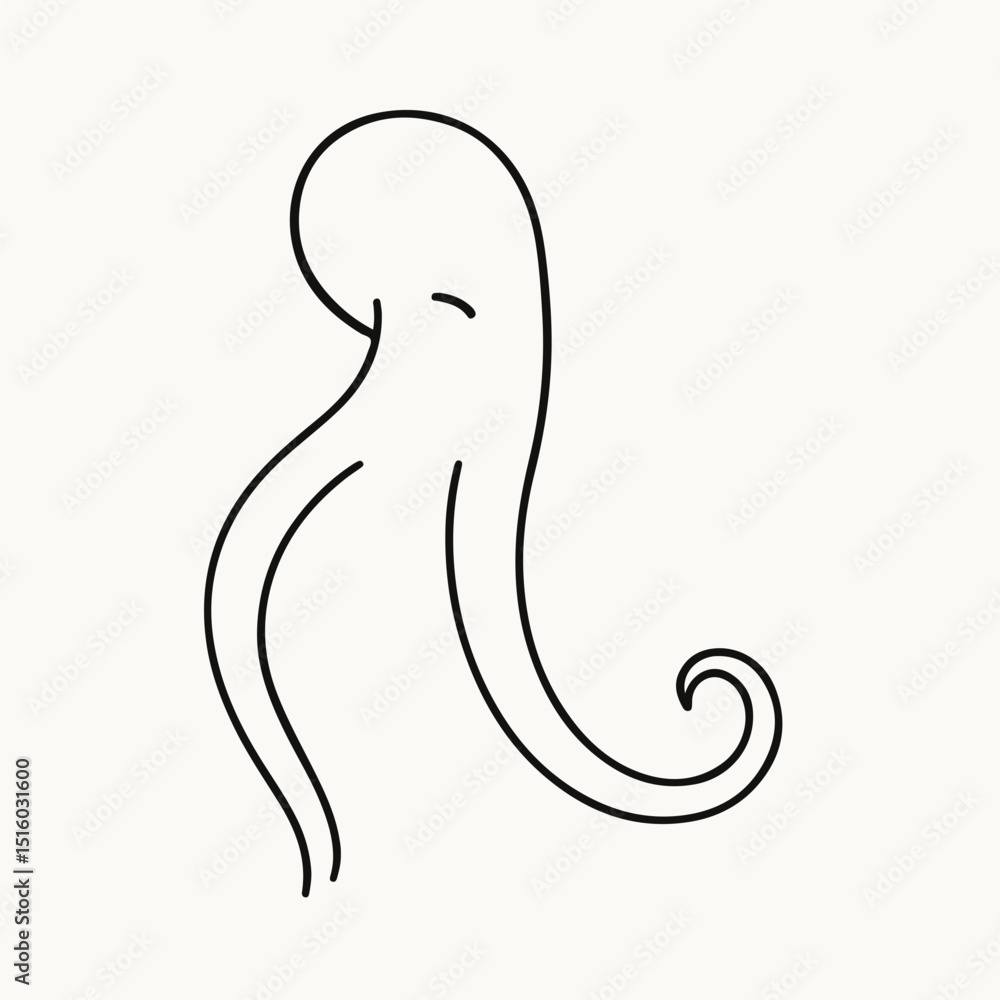 Poster simple line art octopus: a minimalist line drawing of an octopus, characterized by its elegant, flow