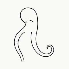 Simple Line Art Octopus: A minimalist line drawing of an octopus, characterized by its elegant, flowing lines and graceful form. The design evokes a sense of calm and serenity.