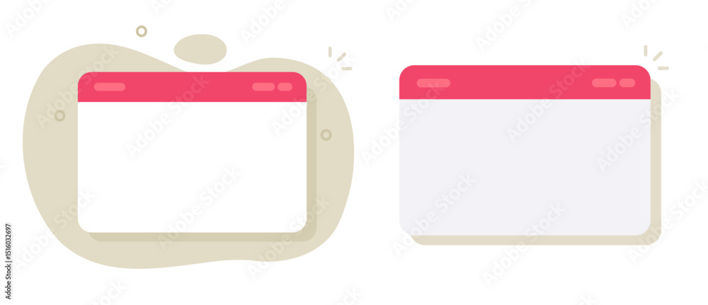 Poster browser web page window blank empty flat cartoon icon image clip art set, modern design of webpage w