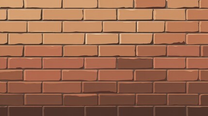 Fototapeta premium Staggered pattern brick wall with gradient color transition from light tan to dark reddish-brown, featuring textured and uneven edges for a realistic digital-style illustration. Detailed depiction of 
