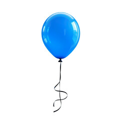 Bright and Shiny Blue Balloon Floating in the Air with Black String on a Transparent Background