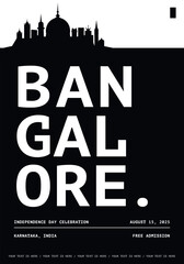 Obraz premium Bangalore typography minimalist vector poster for songkran, national festival, independence day, holiday layout. Brochure, leaflet, flyer, presentation monochrome image template with text for India