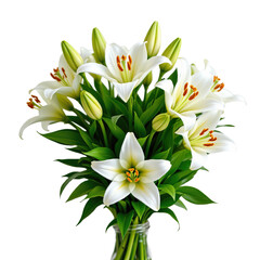Obraz premium Elegant White Lilies in a Clear Vase for Floral Decoration and Home Aesthetic Enhancement