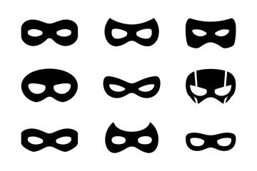 Collection of black superhero mask vector icons