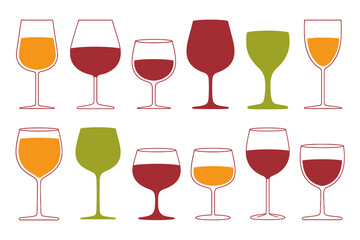 Different types of wine glasses for wine tasting